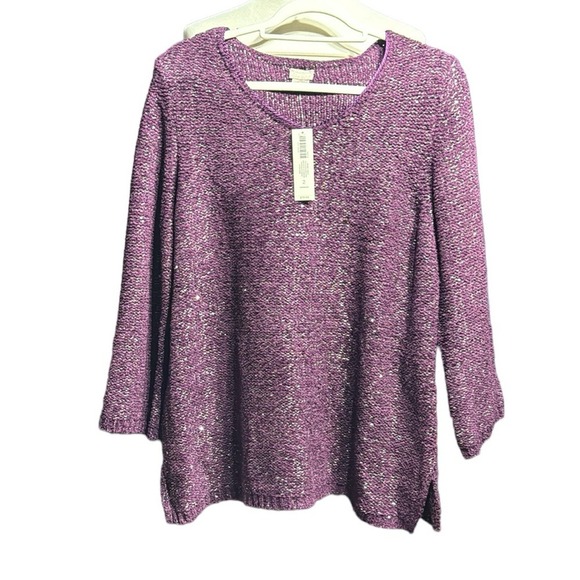 Chico's Sweaters - Chicos Shine V-Neck Pullover Sweater Mystique Purple Metallic Size 2 L NEW